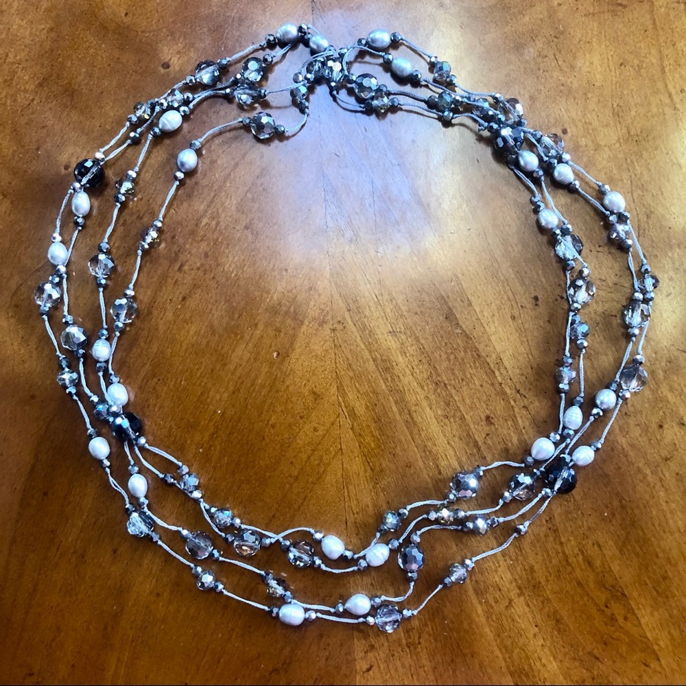 Sparkly gray Pearl and crystal necklace, 48"